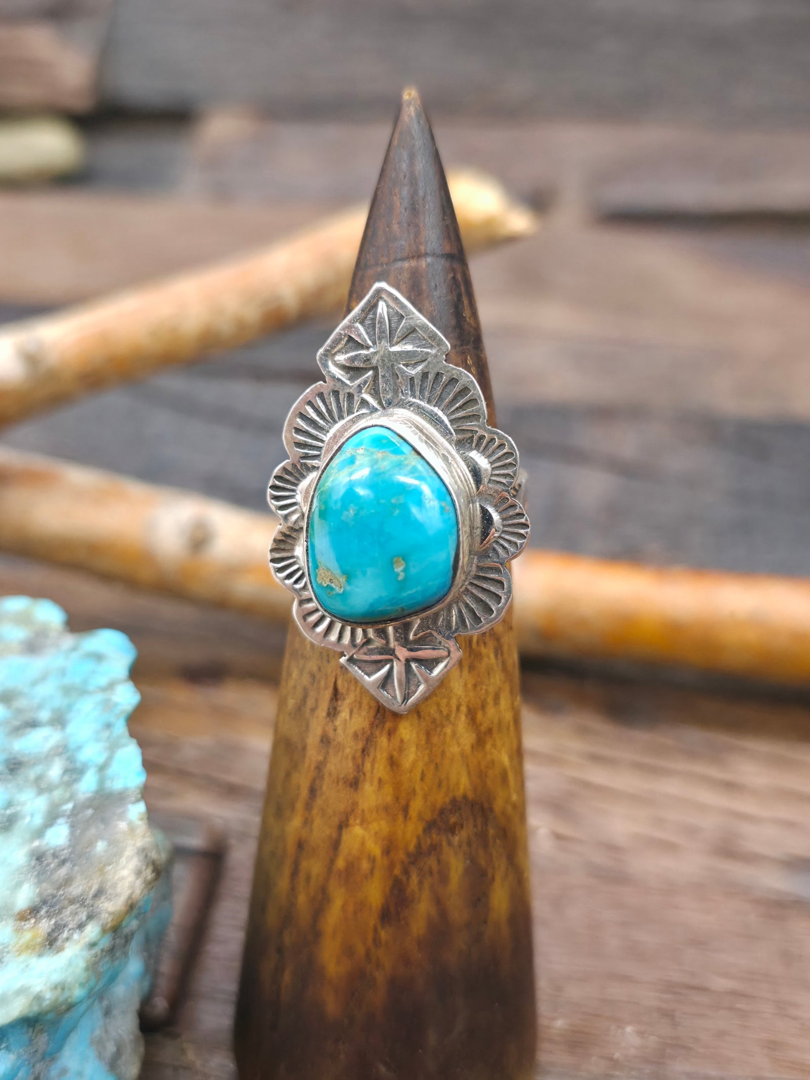 `Stamped Sterling Silver Turquoise Ring by Jacob Troncosa - Size 9