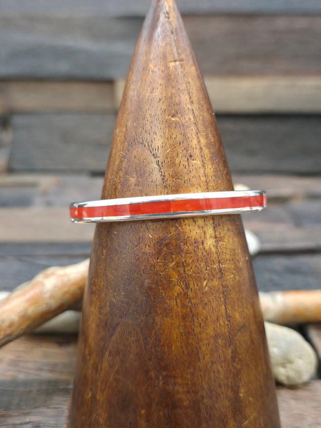 Sterling Silver Coral Channel Inlay Cuff Bracelet by Larry Loretto - 6 1/4 in. with Gap