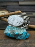 Stamped Sterling Silver and White Buffalo Cuff - 8 in.