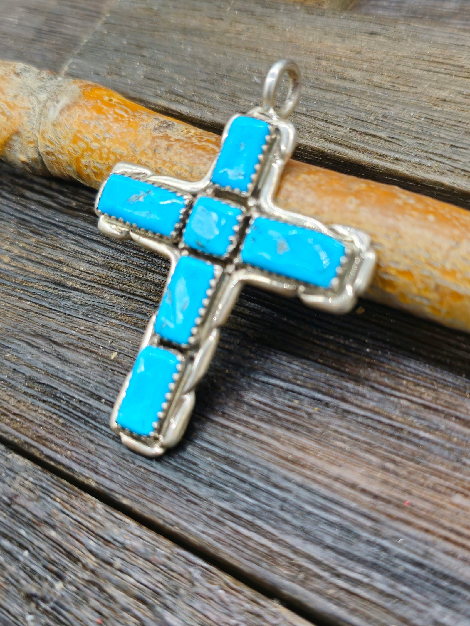 Vintage/Estate Sterling Silver Turquoise Cross Pendant by Alvina Q.