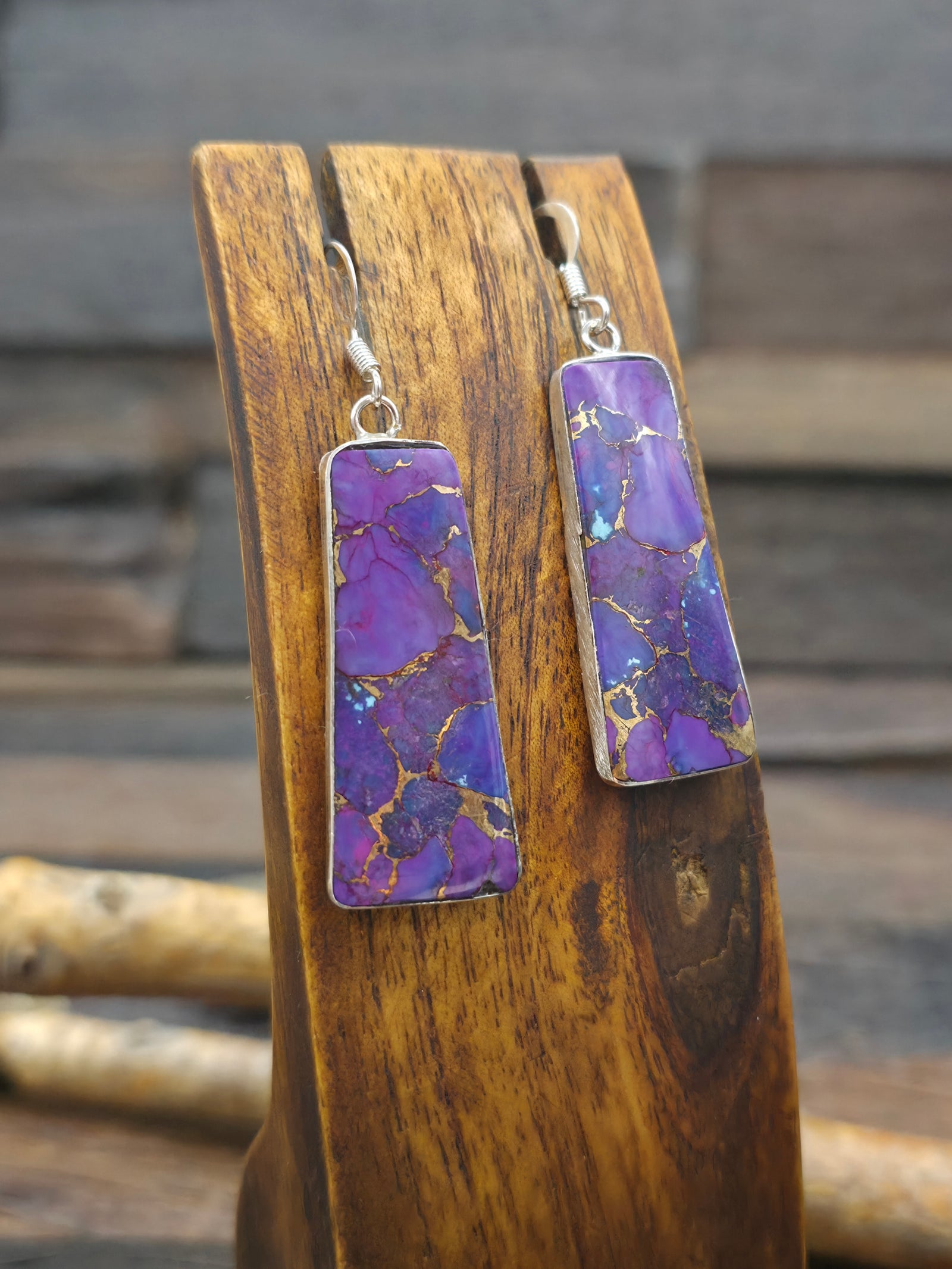 Purple Mojave Slab Earrings by Veronica Tortalita