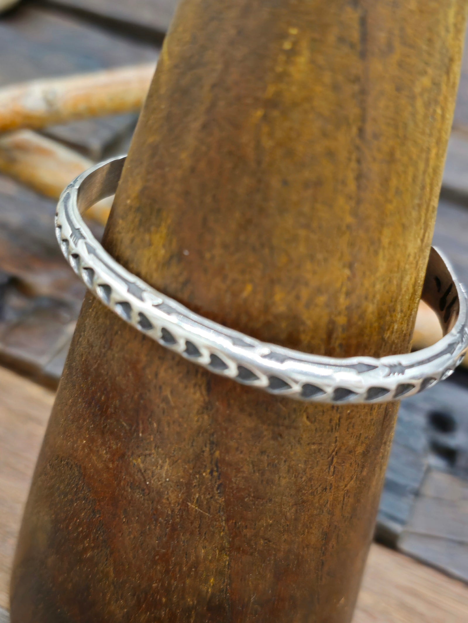 Hearts and Arrows Stamped Sterling Silver Cuff by Sunshine Reeves - 6 1/2 in.
