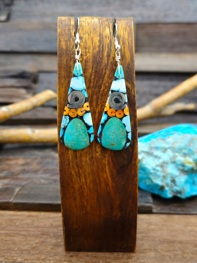 Turquoise and Spiny Oyster Earrings by Daniel Coriz