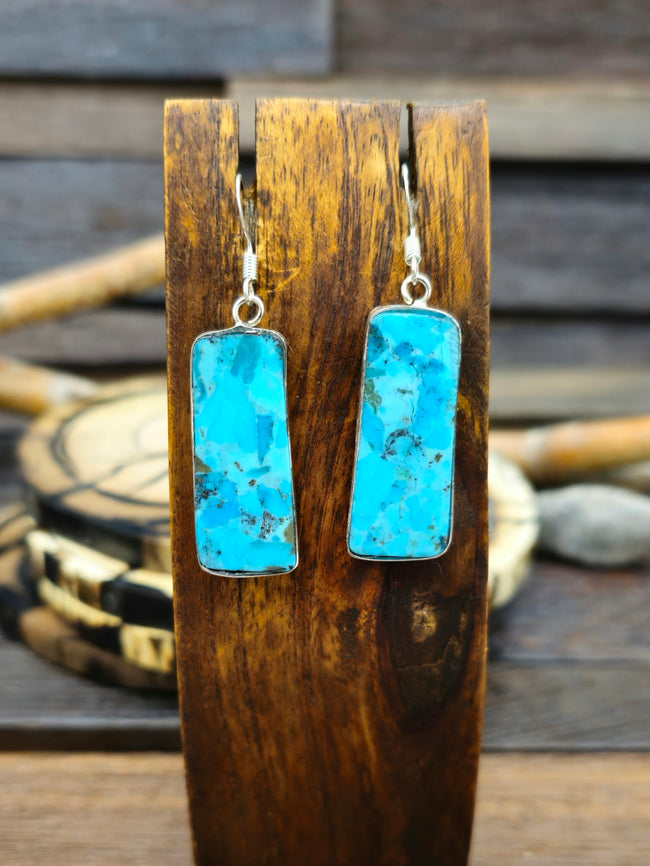 Turquoise and Sterling Silver Slab Earrings by Veronica Tortalita