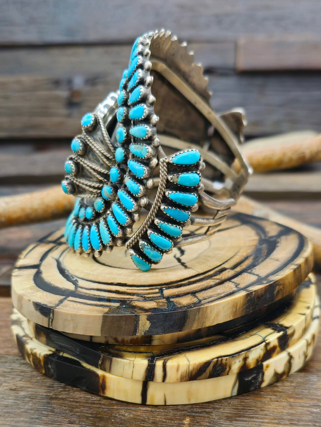 Vintage/Estate Sterling Silver and Turquoise Watch Cuff - 7 in.