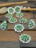 Stamped Sterling Silver and Sonoran Turquoise Lariat Necklace and Earring Set by KEE - 29 in. with 4 1/2 in. Drop