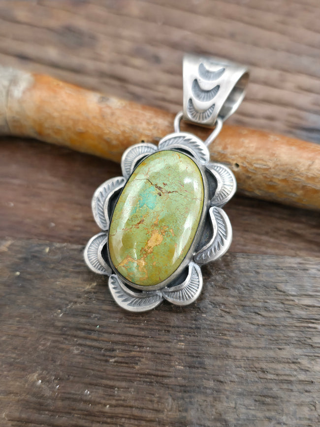 Stamped Sterling Silver Turquoise Pendant by Jeff Lucio