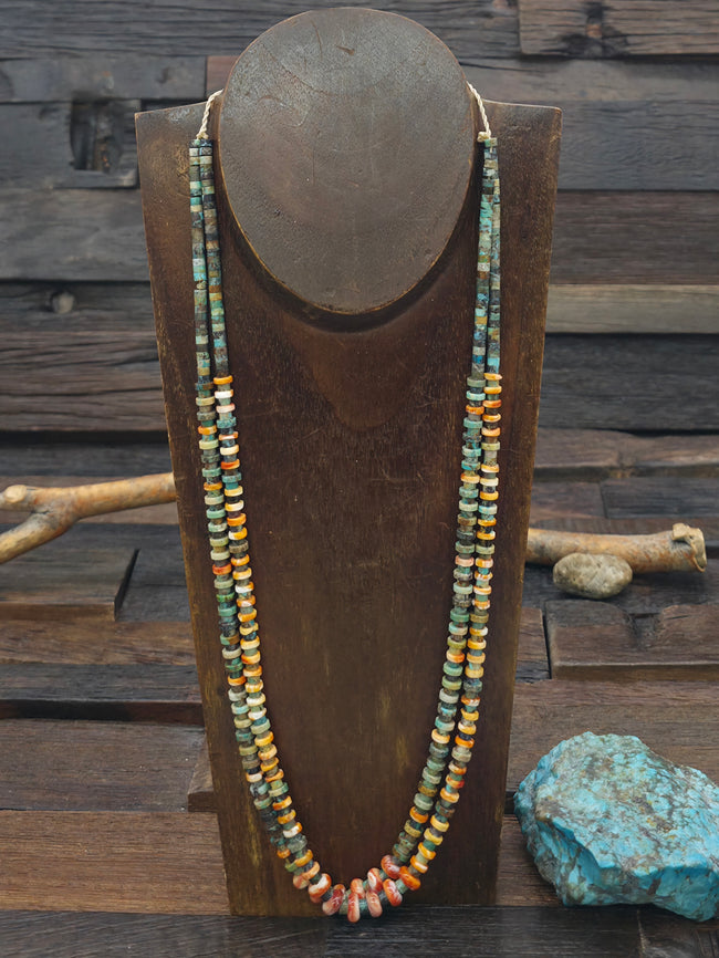 Two Strand Spiny Oyster and Turquoise Bead Necklace by Robert Coriz - 24 in.