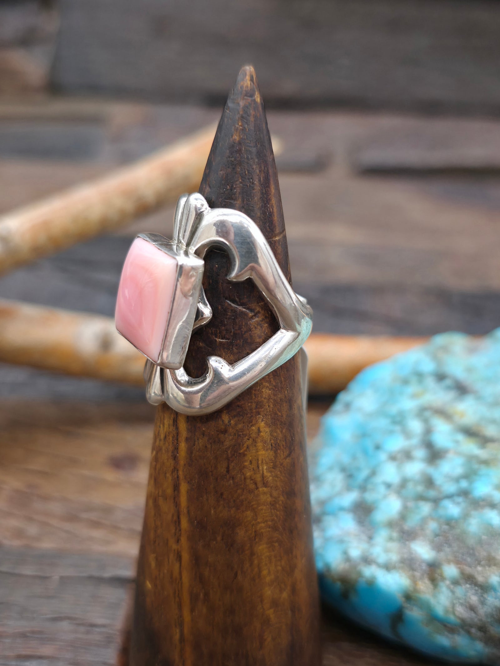 Cast Sterling Silver Pink Conch Ring by Kevin Yazzie - Size 8.5