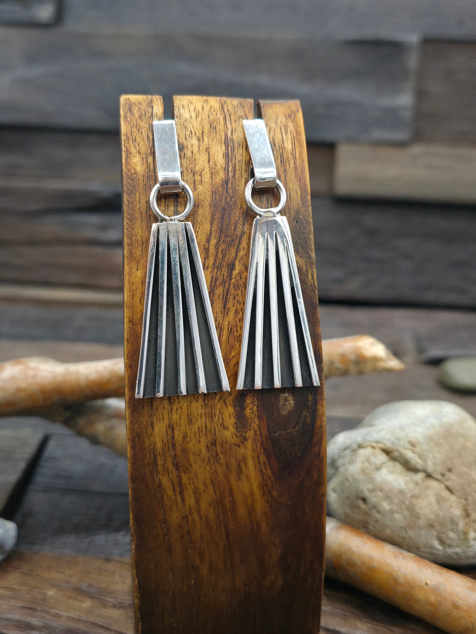 Sterling Silver Post Dangle Earrings by Tom Hawk - 2 1/2 in. by 7/8 in.
