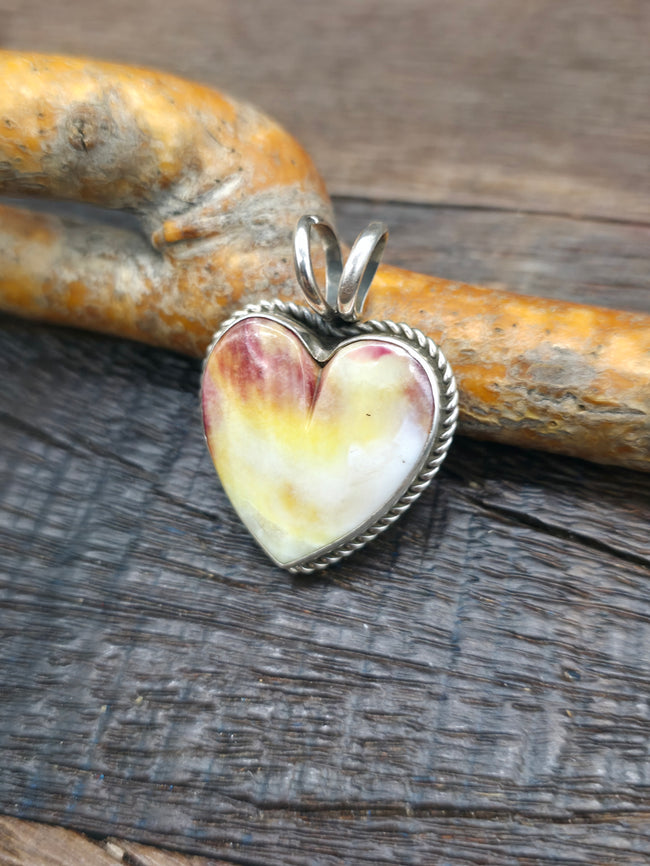 Purple Spiny Oyster Sterling Silver Heart Pendant by Randall Enditto - 1 1/2 in. by 1 in.