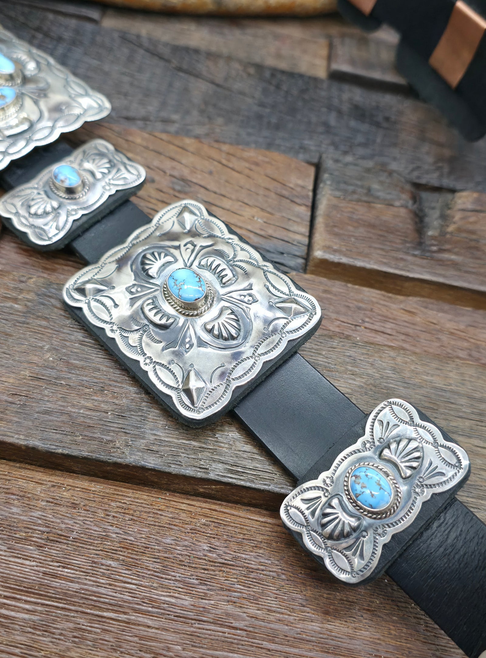 Sterling Silver Golden Hill Turquoise Concho Belt by Geraldine Yazzie - 54 in.