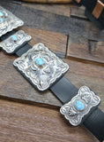 Sterling Silver Golden Hill Turquoise Concho Belt by Geraldine Yazzie - 54 in.