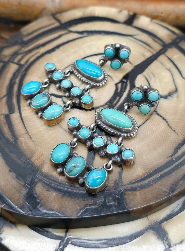 Sterling Silver Turquoise Chandelier Earrings by Shelia Tso - 2 in. by 1 1/4 in.
