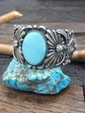 Stamped Sterling Silver Applique Turquoise Bracelet by Delbert Gordon - 7 in. with Gap