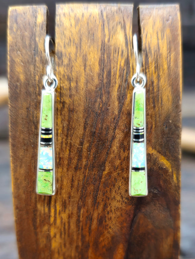 Gaspeite and Opal Inlay Sterling Silver Earrings by Rick Tolino