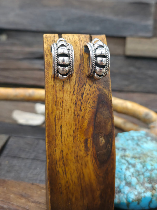 Sterling Silver Half Hoop Earrings by Priscilla Apache - 3/4 in. by 1/2 in.