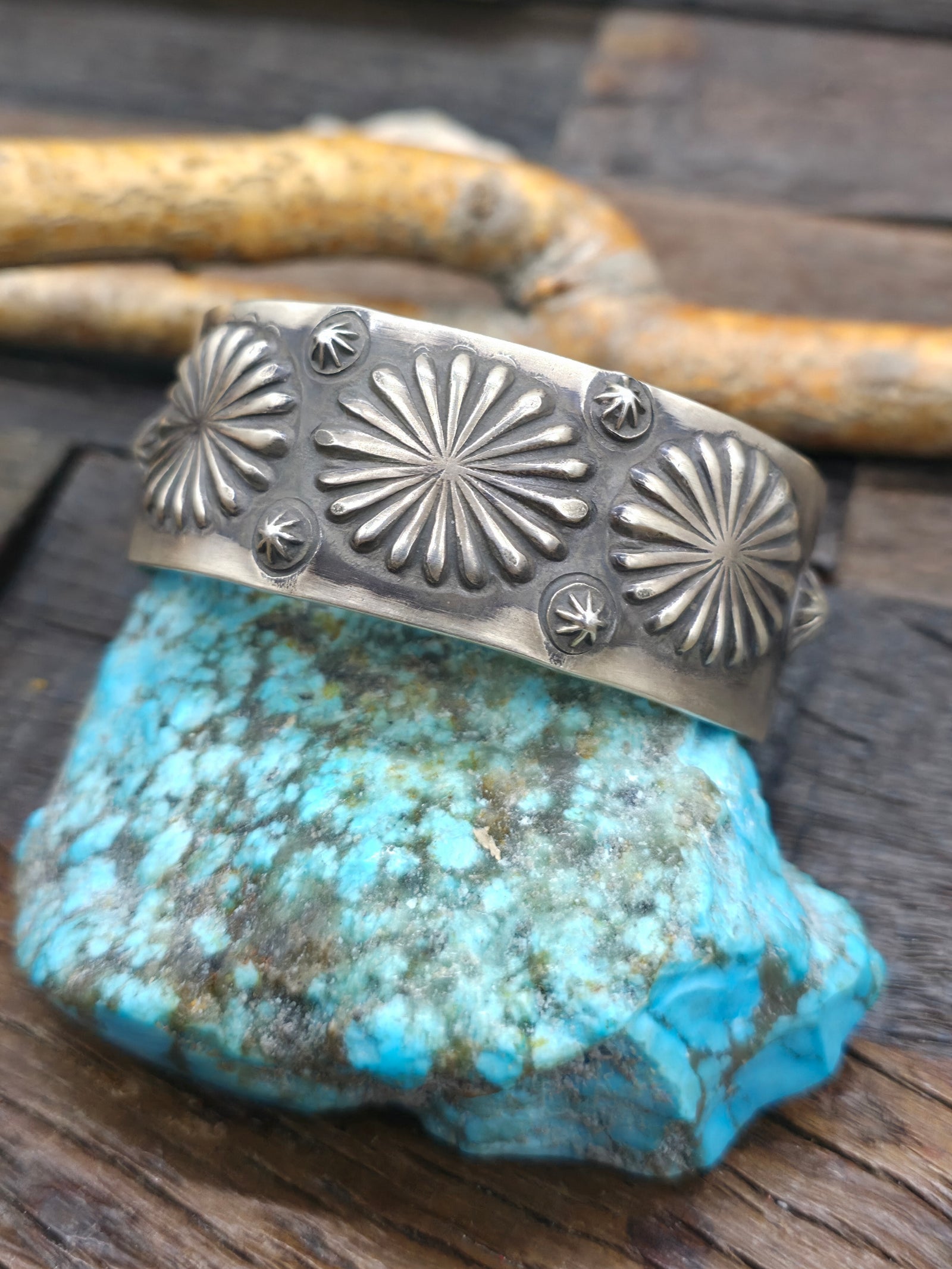 Repousse Stamped Sterling Silver Bracelet by Elvira Bill - 7 in. with Gap