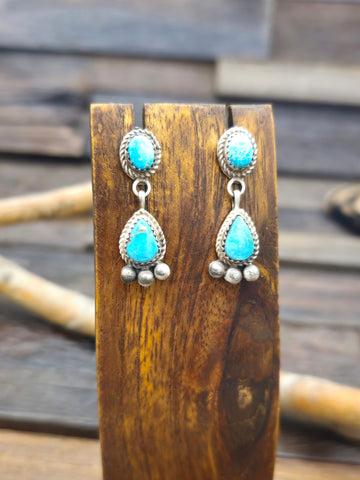 Stepped Turquoise Slab Earrings by Robert Coriz