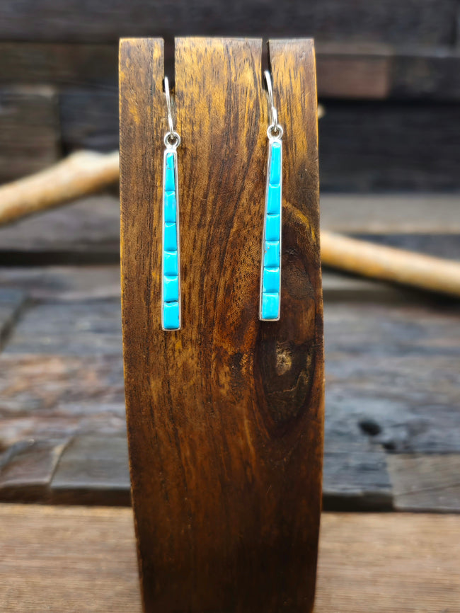 Blue Turquoise Cobblestone Inlay Earrings by Rick Tolino