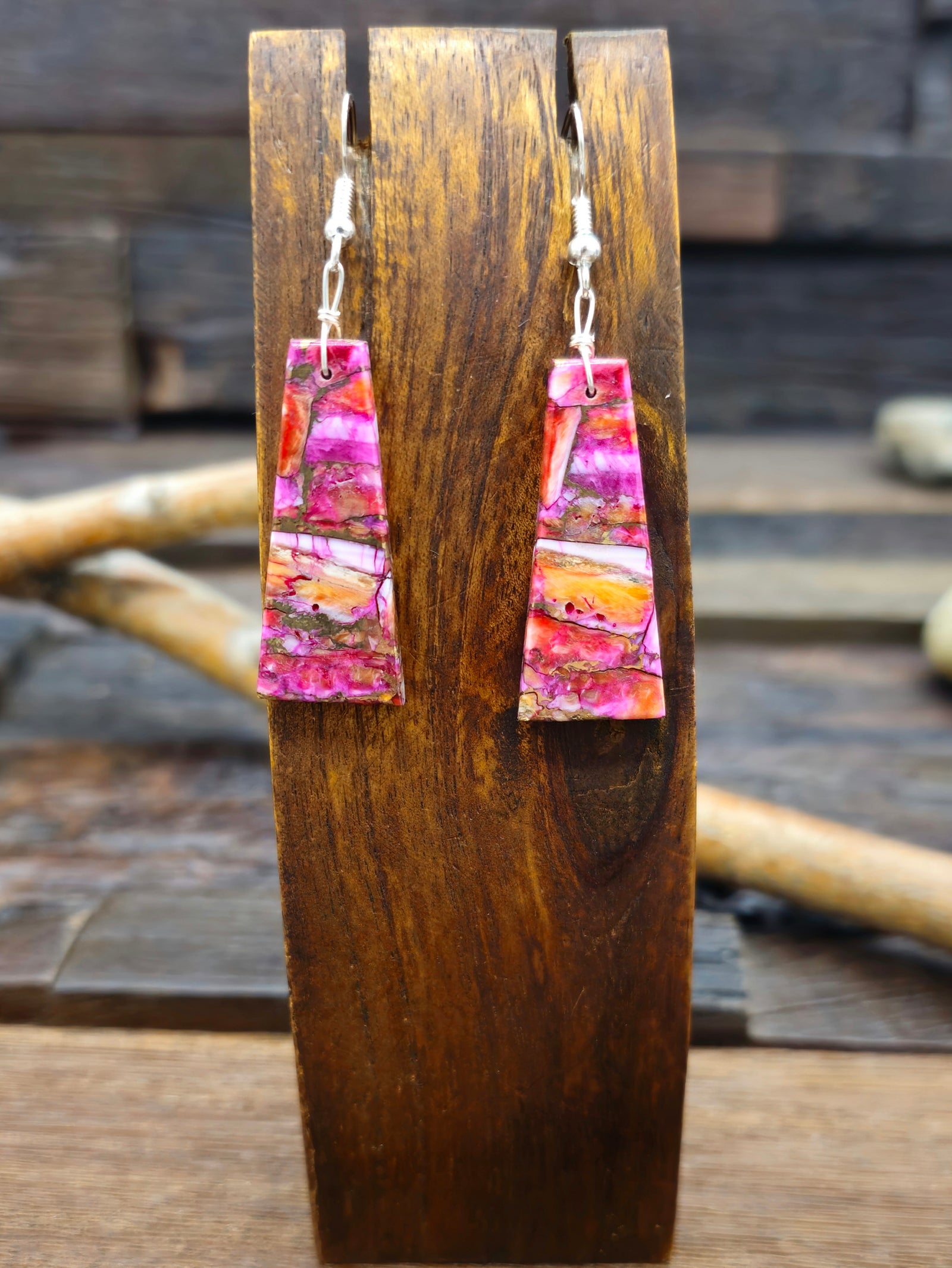 Orange Spiny and Purple Slab Earrings by Robert Coriz
