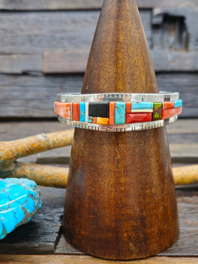 Cobblestone Inlay Sterling Silver Cuff by David Tune - 6 1/4 in.