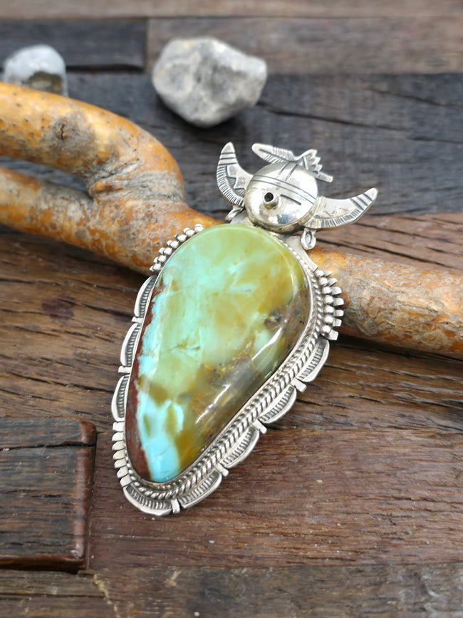 Royston Turquoise Sterling Silver Kachina Pendant by Bennie Ration