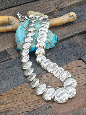Sterling Silver and Turquoise Squash Blossom Necklace by Preston Haley - 22 in.