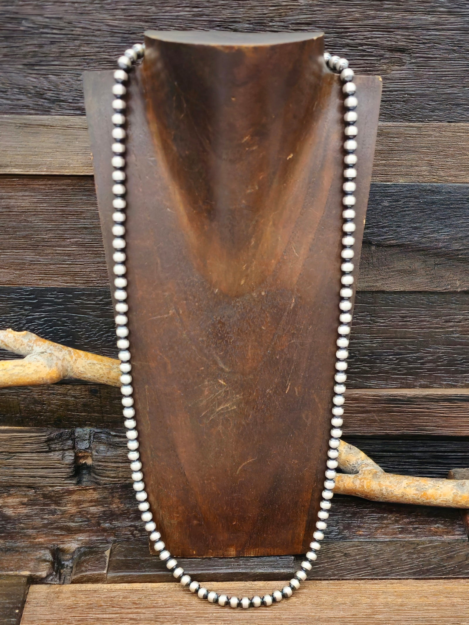 Sterling Silver Oxidized Bead Necklace 6 mm 28 in.
