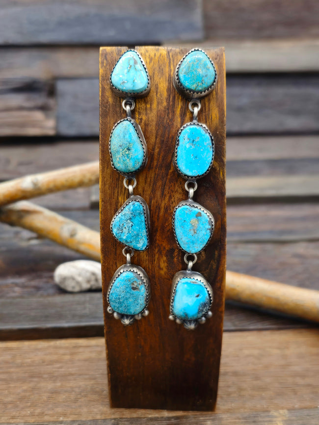 Four Stone Turquoise Sterling Silver Earrings by LaRose Ganadanegro