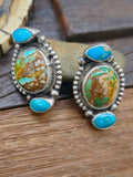 Blue and Green Turquoise Sterling Silver Lariat Necklace and Earring Set by Shelia Becenti - 28 in