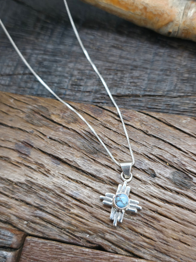 Sterling Silver Golden Hill Turquoise Zia Symbol Pendant on 18 in. Chain