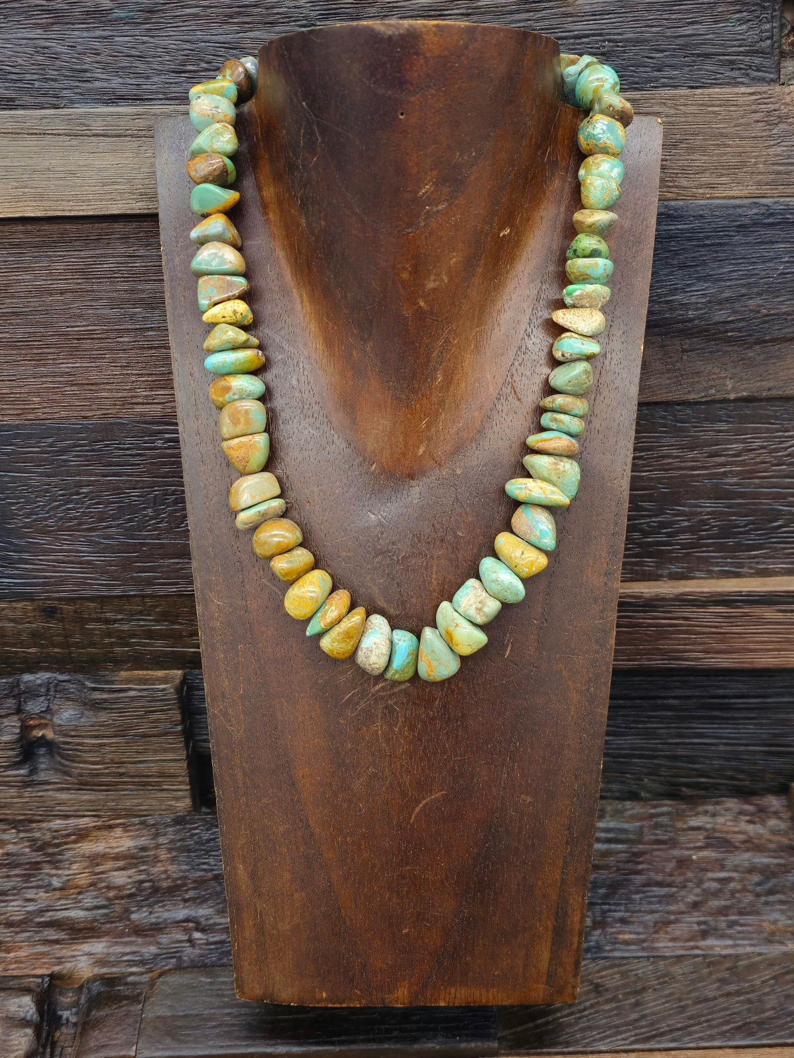 Green Turquoise Nugget Necklace Brown Matrix 17 in.