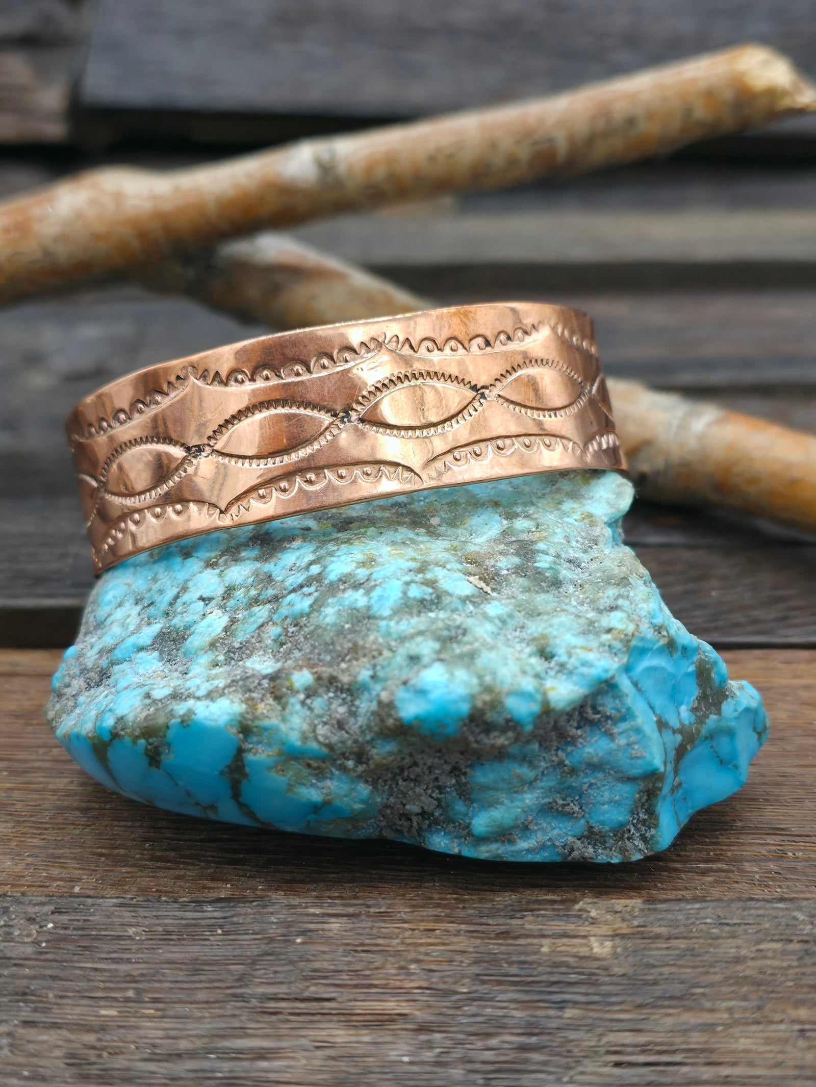 Stamped Copper Cuff with Ovals Design by Elaine Tahe - 7 1/8 in. w/gap