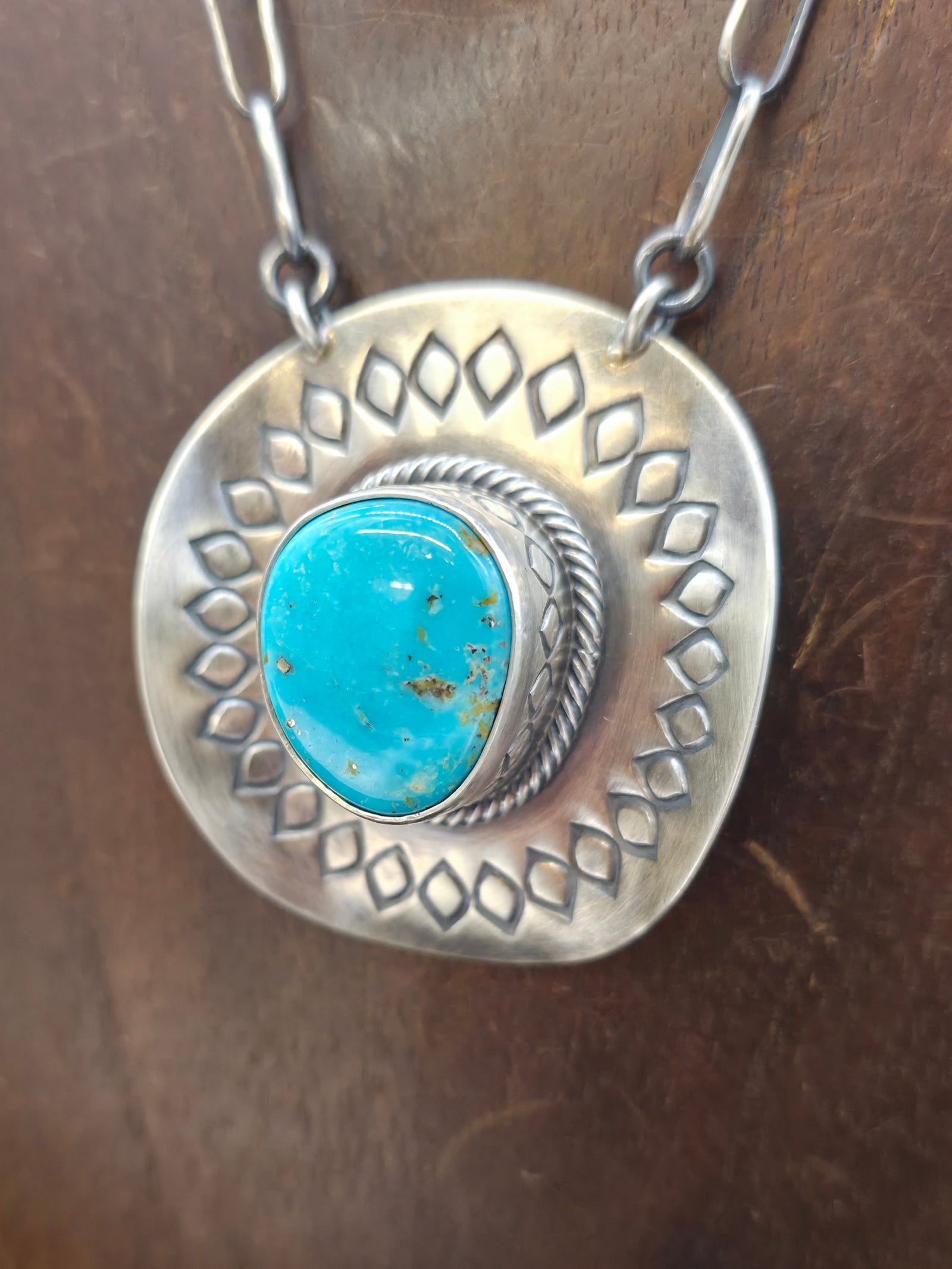 Stamped Sterling Silver Turquoise Cowboy Hat Necklace by Randy Boyd - 19 in.