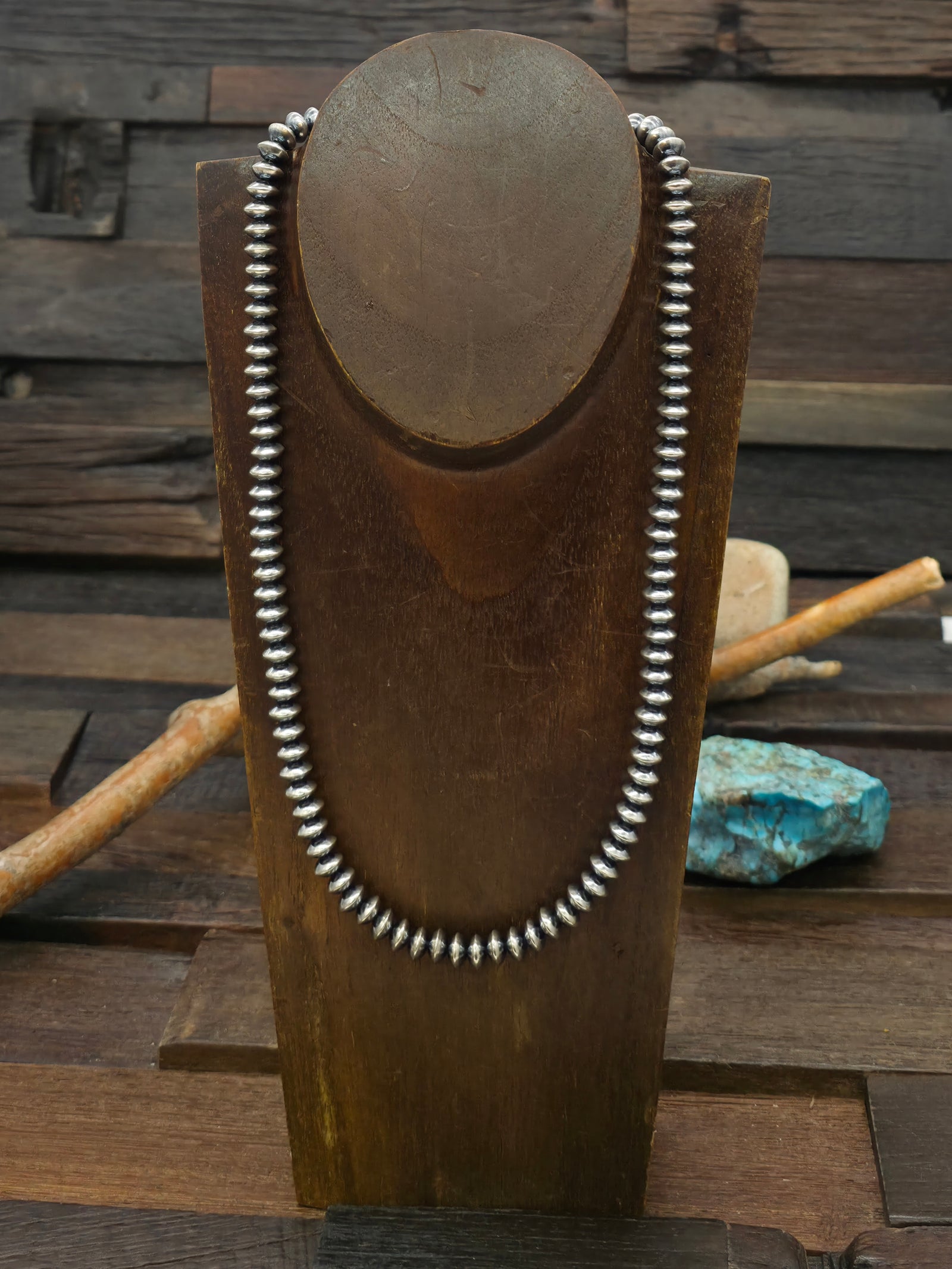 Oxidized Sterling Silver Saucer Bead Necklace - 22 in. 8 mm Bead