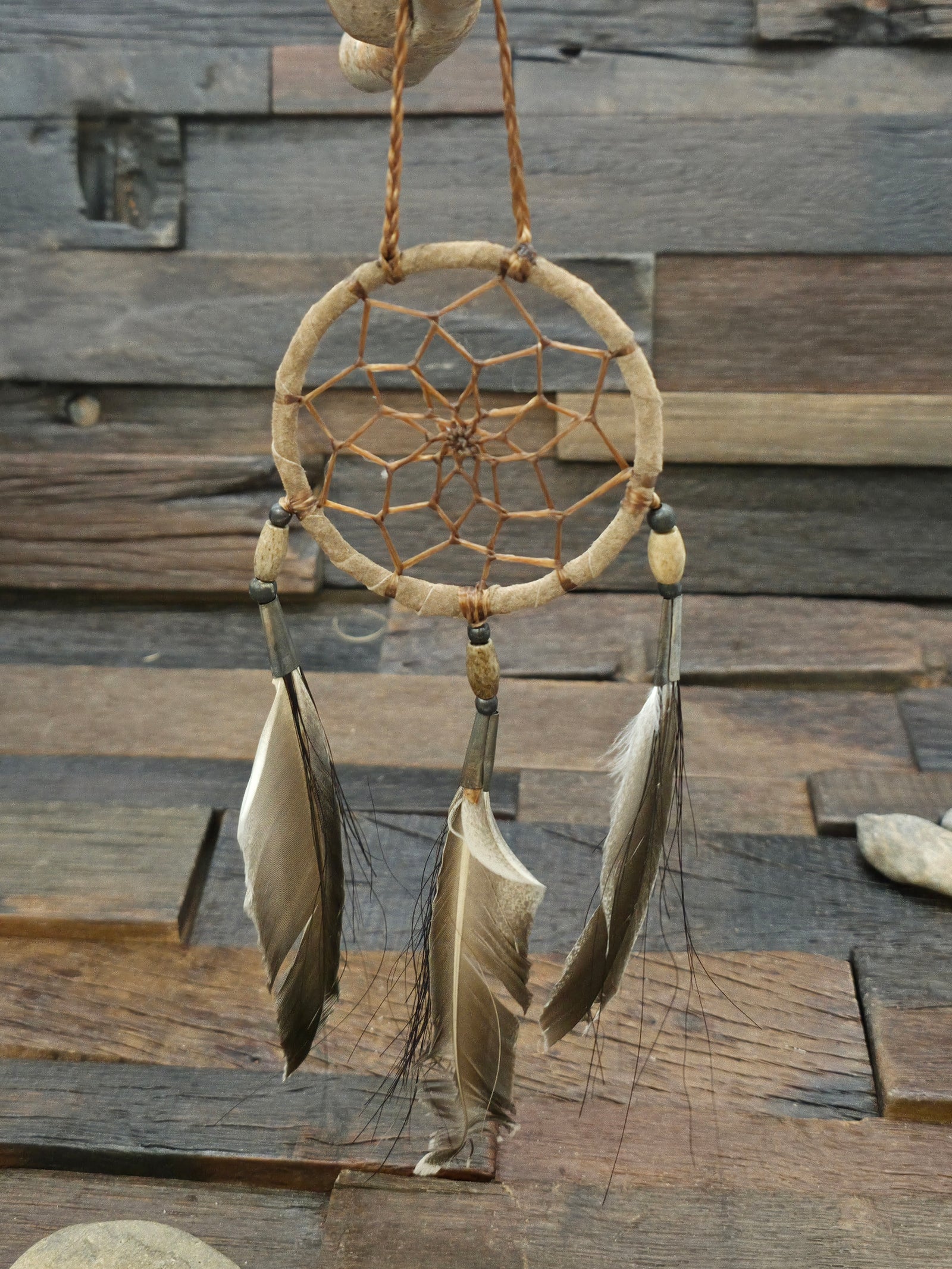 Dreamcatcher with Feathers and Beads - 3 In. Diameter