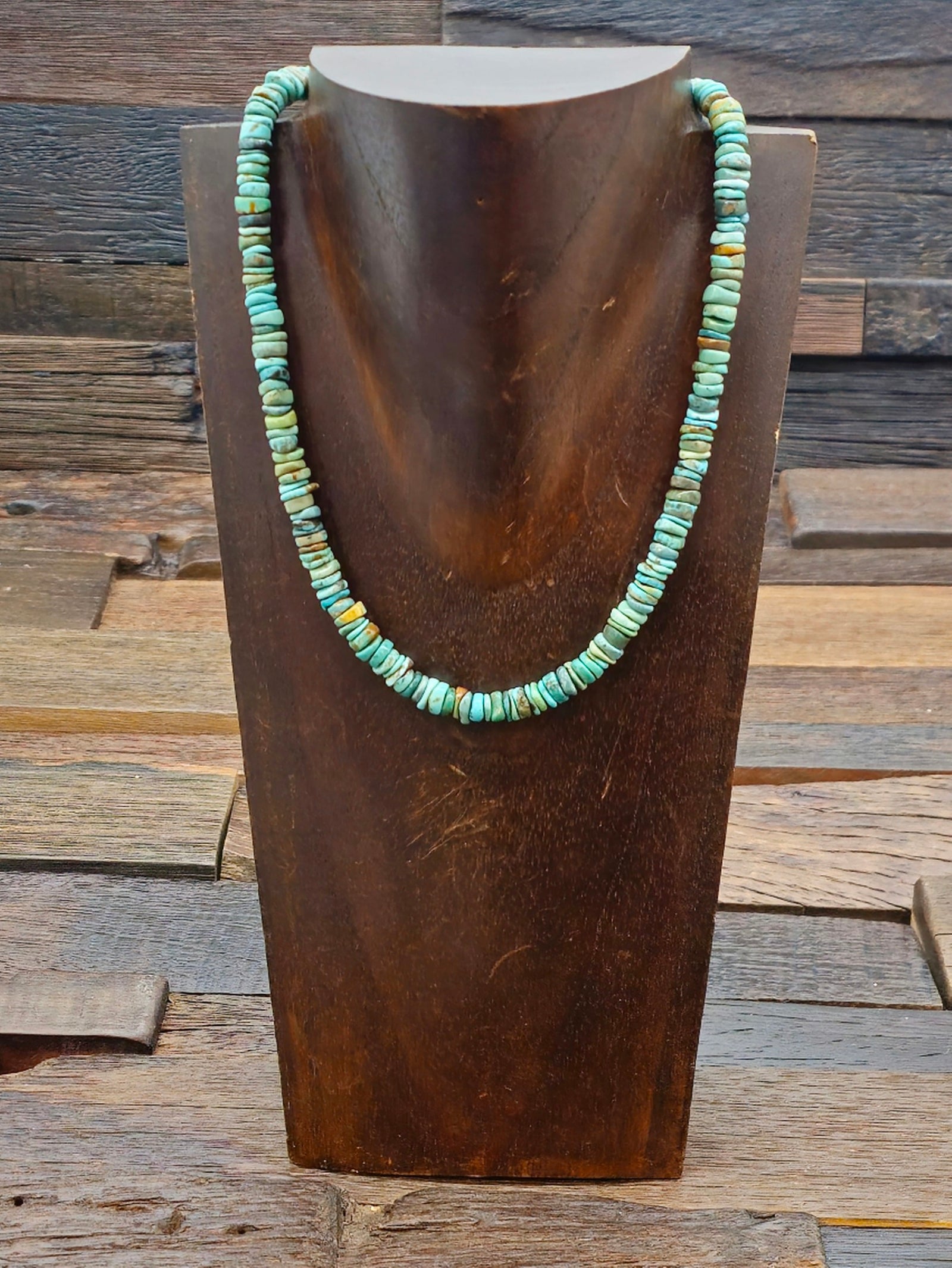 Blue Green Turquoise Small Disc Necklace 16.5 in