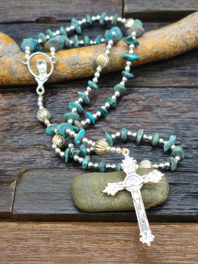 Turquoise and Sterling Silver Rosary by Eileen Coriz