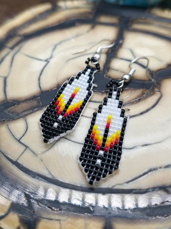 Beadwork Feather Earrings with Black - 2 1/4 in.