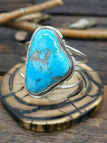 Large Sterling Silver Turquoise Cluster Statement Ring by Geneva Apachito - Size 9