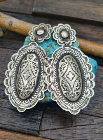 Red Spiny Oyster and Sterling Silver Circular Dangle Earrings by Rosella Paxton - 1 1/2 in.