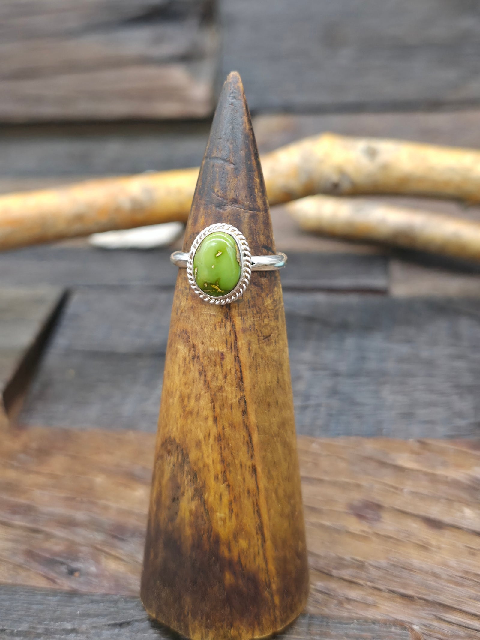 High Shine Sterling Silver and Sonoran Turquoise Ring - Size 7 1/2