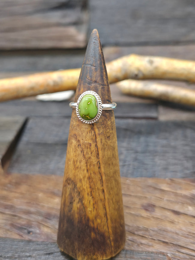 High Shine Sterling Silver and Sonoran Turquoise Ring - Size 7 1/2