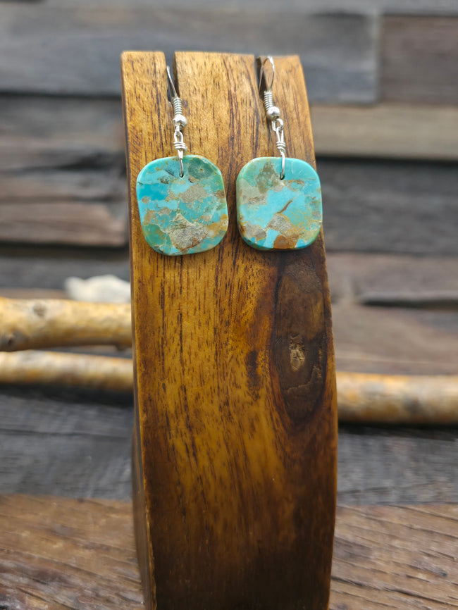 Turquoise Slab Earrings by Robert Crespin - 1 1/4 in. by 3/4 in.