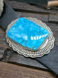 Stamped Sterling Silver Kingman Turquoise Concho Belt by Delbert Delgarito - 60 in.