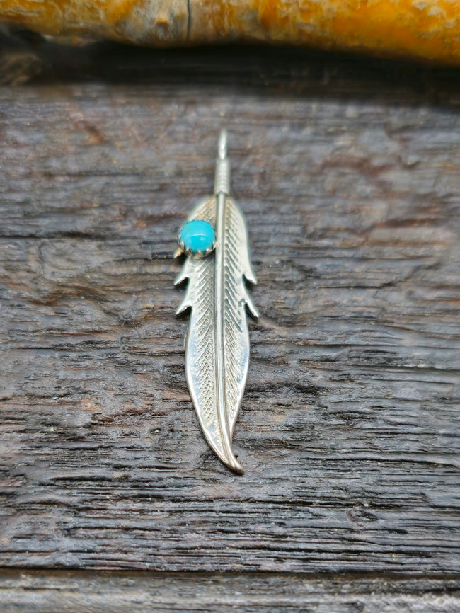 Sterling Silver and Turquoise Feather Pendant