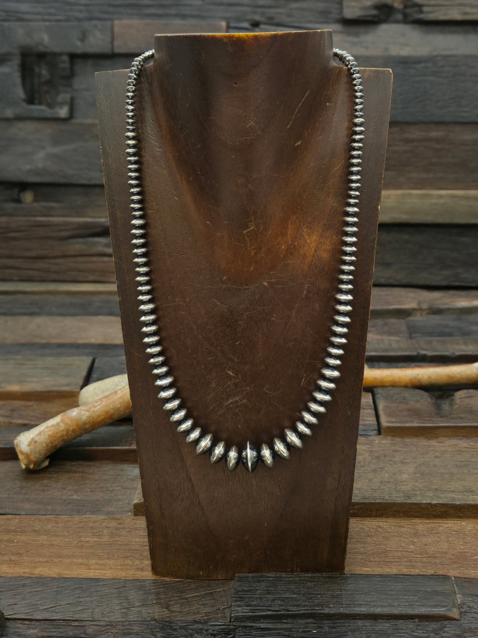 Graduated Oxidized Sterling Silver Saucer Bead Necklace - 20 in