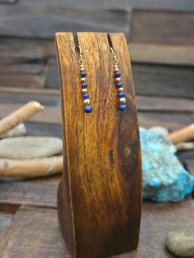 Lapis and 14K Gold Bead Earrings