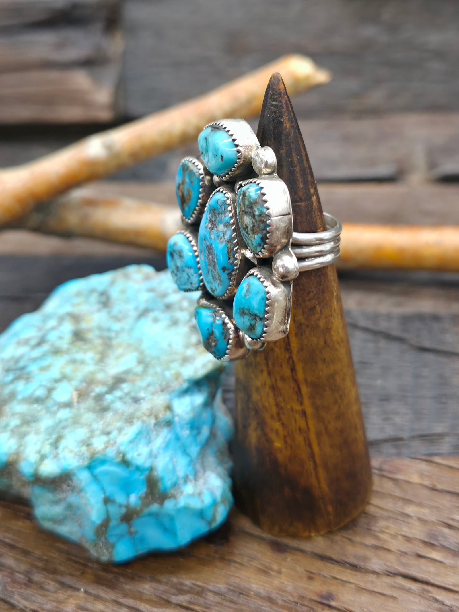 Large Turquoise Cluster Ring by Jeff Largo - Size 9